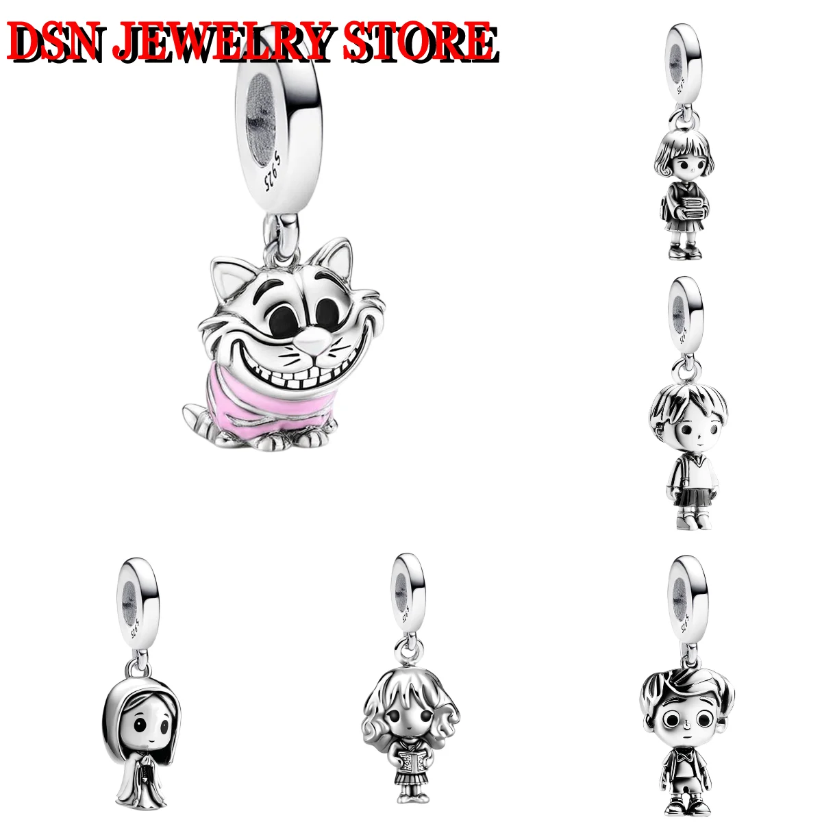 

DSN Jewelry 925 Sterling Silver Cute Cartoon Cheshire Cat Pendant Dangle Charm Fit European Bracelet DIY Jewelry Gift for Women