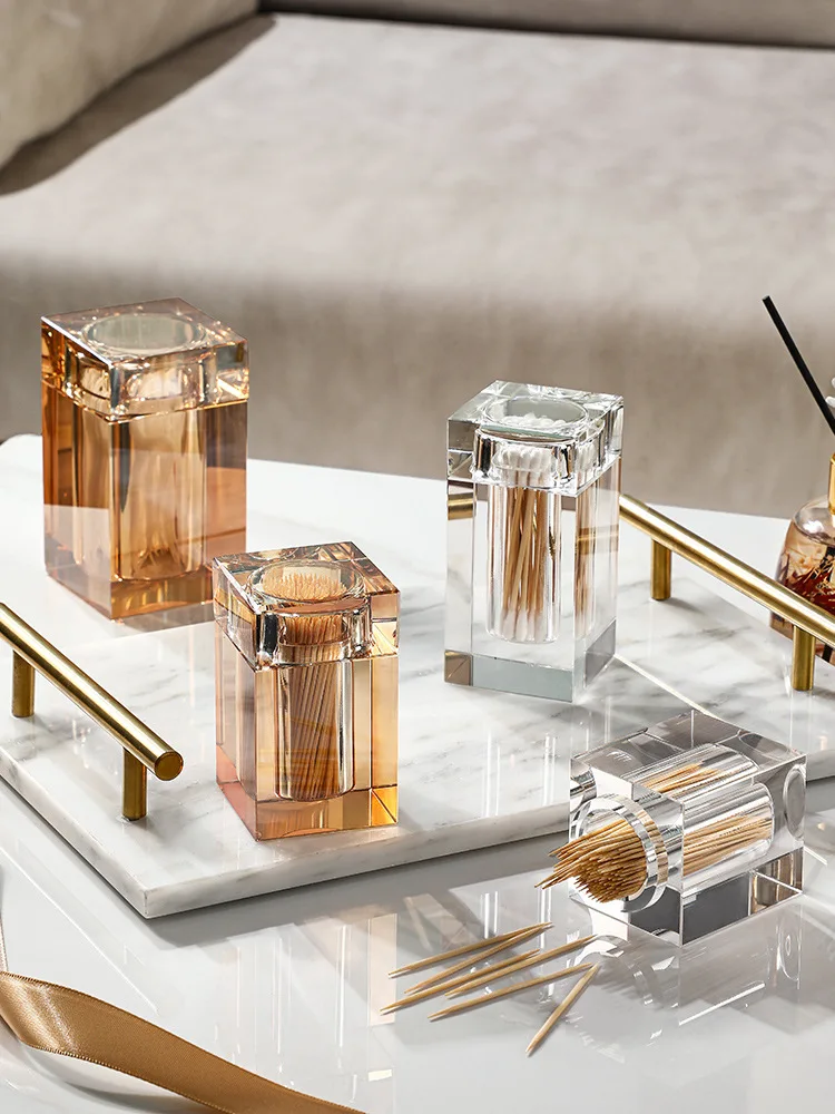 

High-end Crystal Toothpick Holder Cotton Swab Box Dust Proof Bathroom Organizer Living Room Desktop Storage Home Accessories