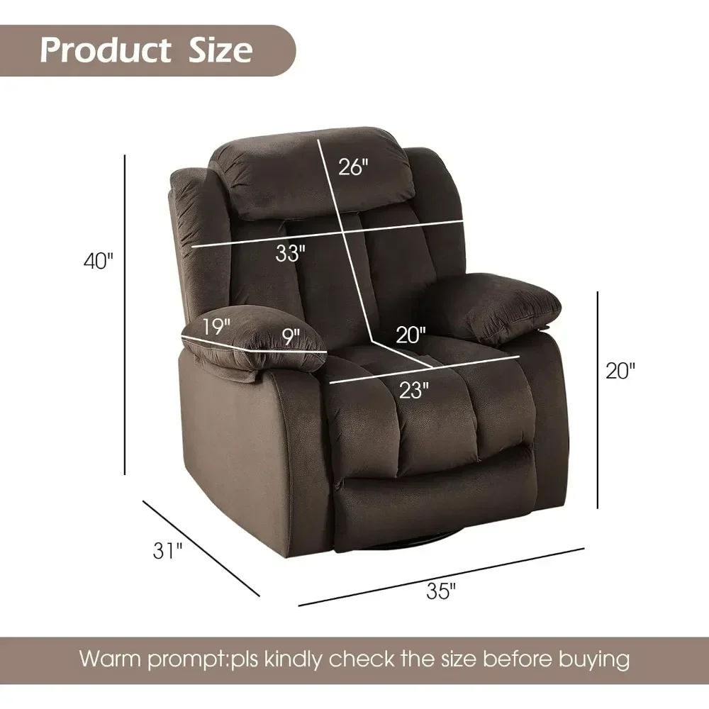 Massage Swivel Rocker Recliner with Heat and Vibration, Comfy Padded Overstuffed Heated Recliner with Short Plush Fabric