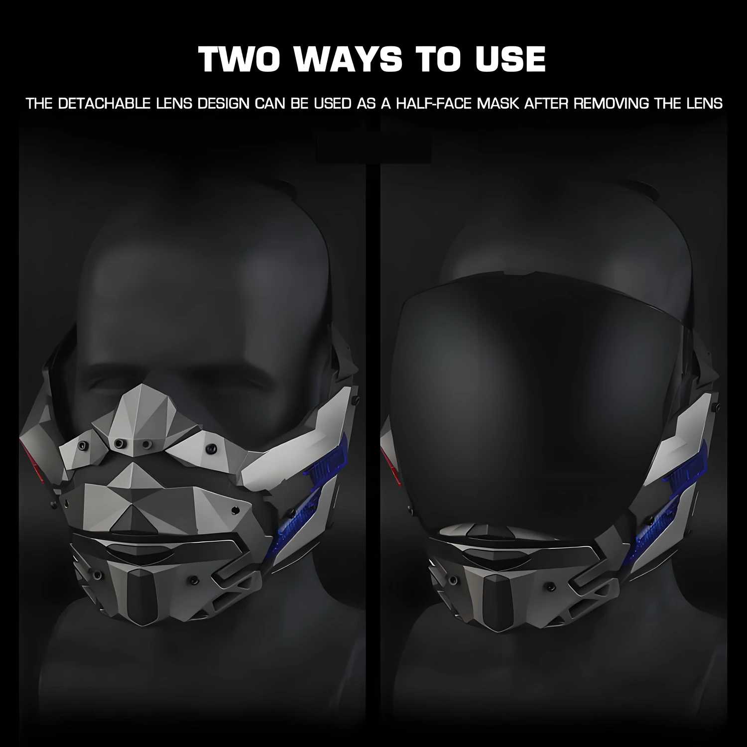 Masque tactique LED NIGHT MASK avec 4 Modes d'éclairage, lentille Anti-buée et détachable pour Airsoft Cosplay PMC