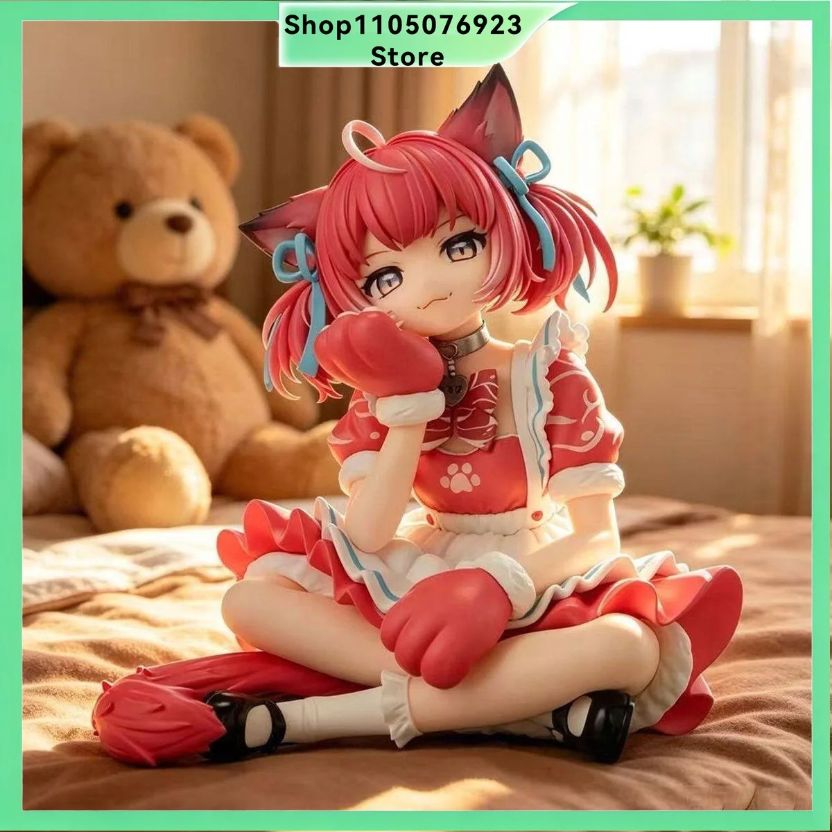 Niedliche Katzenohren-Mädchenfigur im Sitz-Posenstil, Anime-Mädchen PVC-Sammlermodell mit Pfotengürtel-Design, Schreibtisch-Dekoration, Spielzeug-Geschenk
