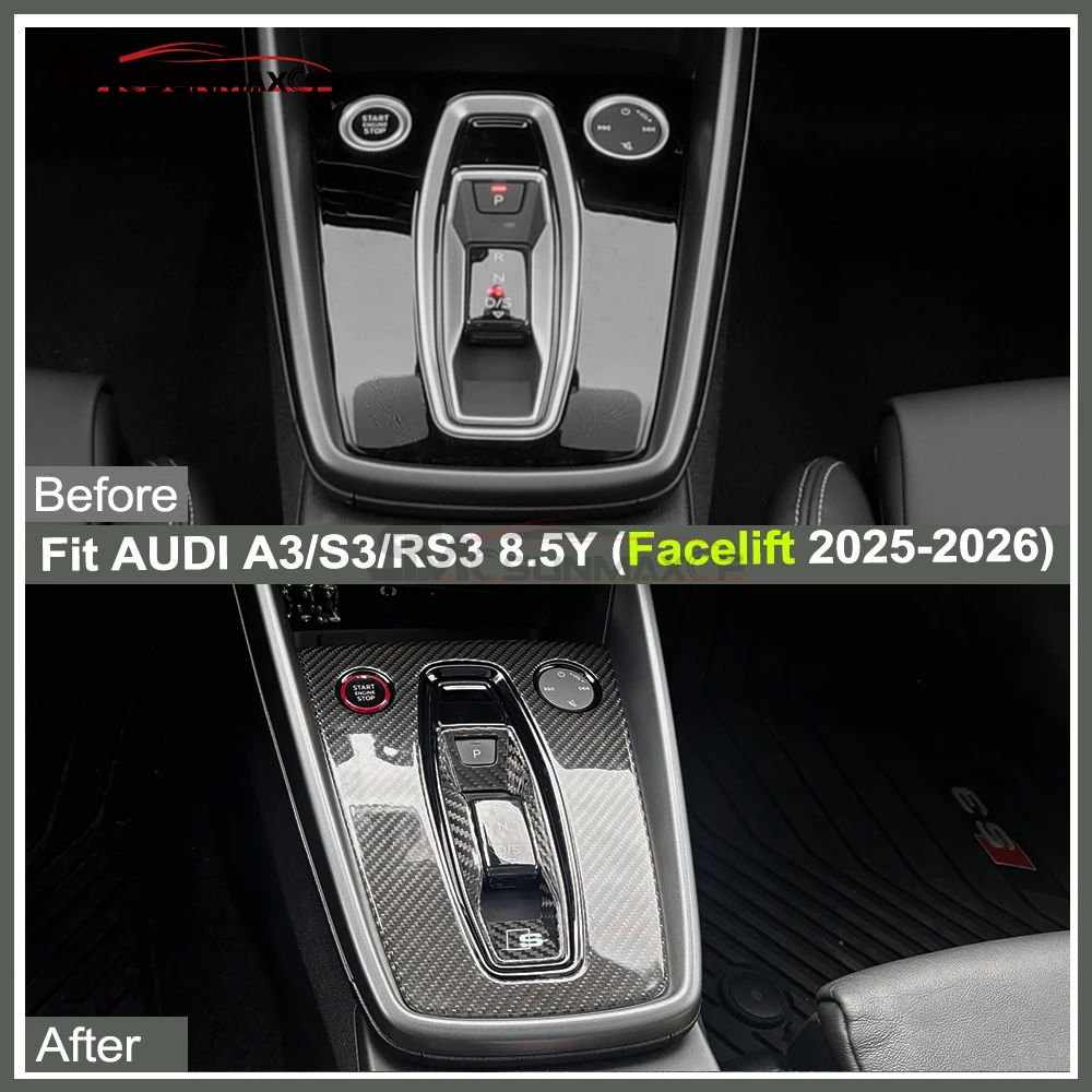 

For Audi A3 8.5Y S3 RS3 Facelift 2025-2026 LHD Real Dry Carbon Fiber Center Console Gear Shift Panel Trim Cover Interior Sticker