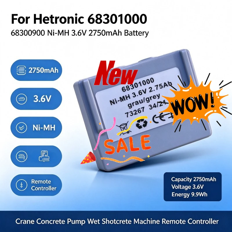 68301000 2750mAh  3.6V NiMH Battery For Hetronic 68300900 Crane Concrete Pump Wet Shotcrete Machine Remote Controller