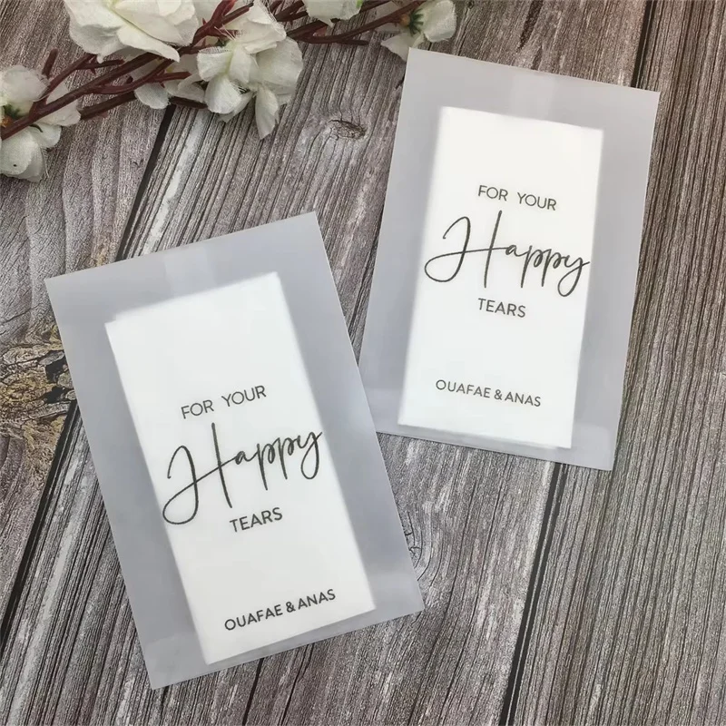 25 stuks Happy Tears Tissue Packets-Bruiloft Tissues-Voor uw Happy tears-Aangepaste tissue packs-Bruiloft-Gepersonaliseerde Petal Packets