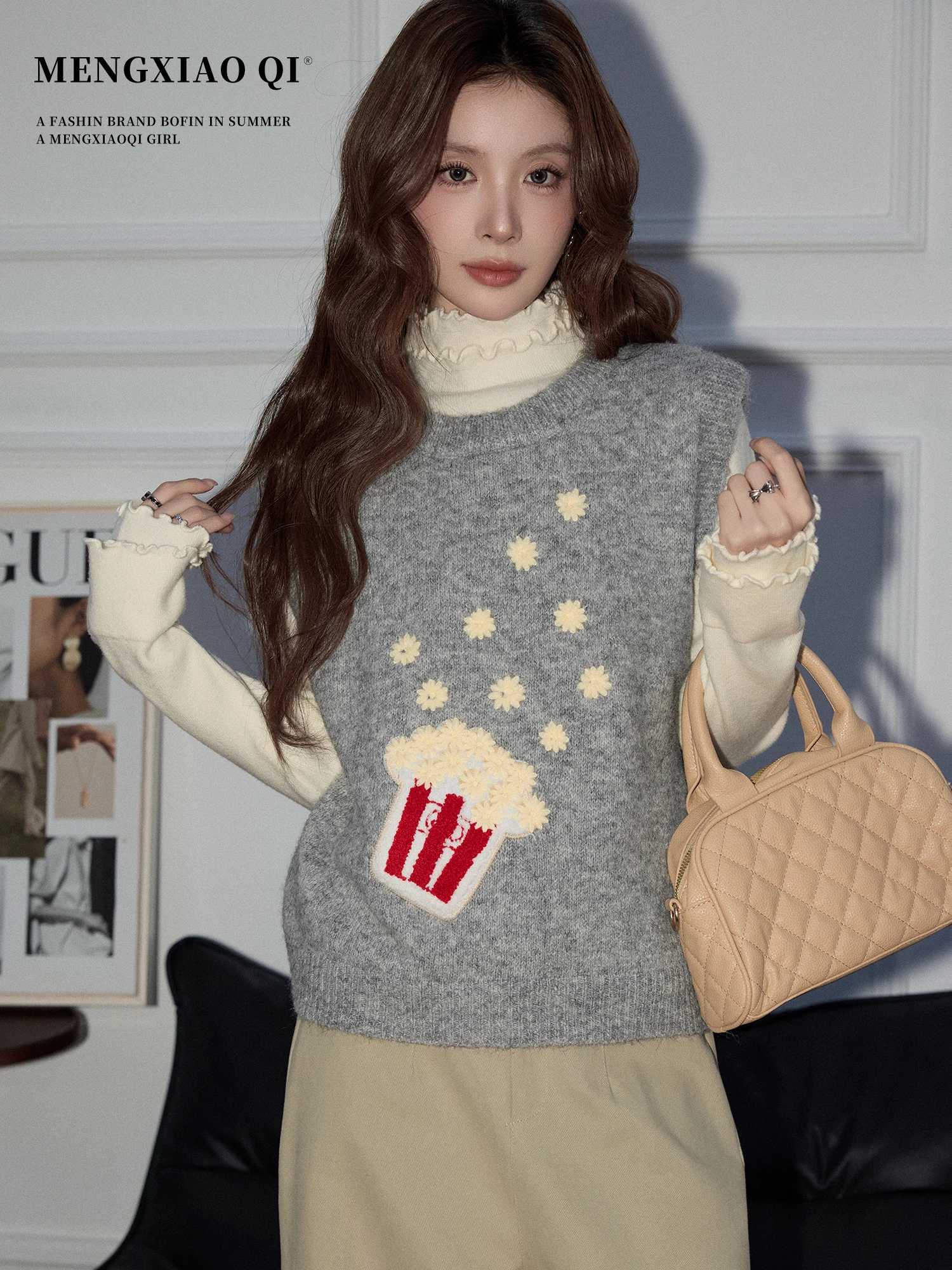 

Вязаный жилет женский повседневный, многослойный дизайн, осенне-зимний, модный, для повседневной носки, круглый вырез, топ-жилет