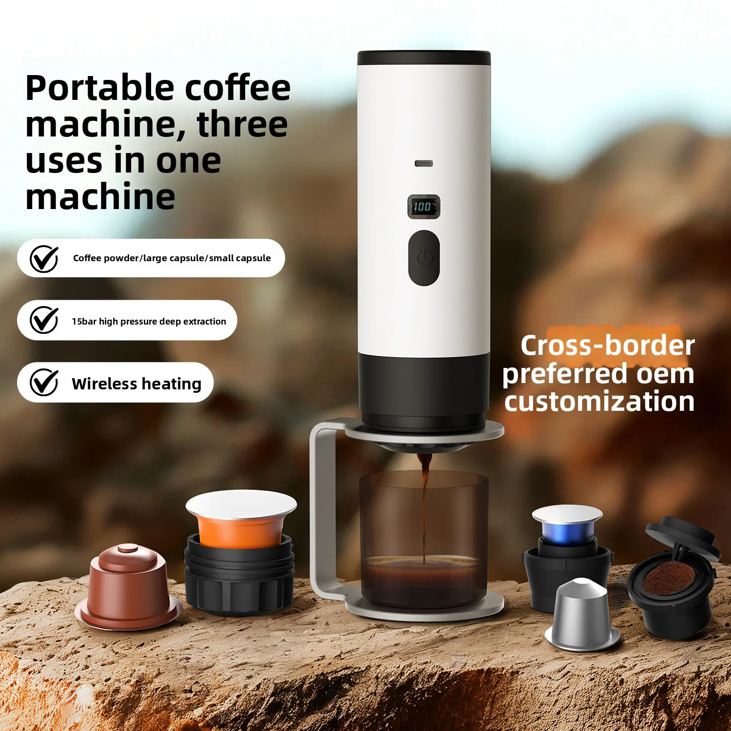 

Portable Fully Automatic Wireless Heating Capsule Coffee Machine Small Household for Outdoor Use EU Plug Battery Made Plastic