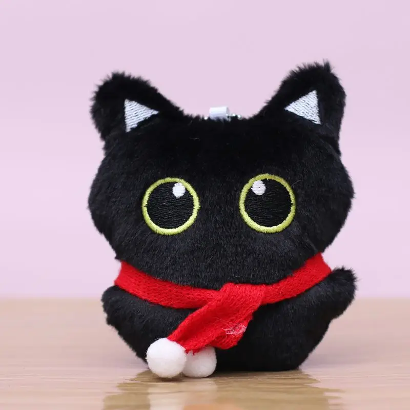 11CM Cute Black Cat Plush Dolls Big Eyed Cat Pendant Plush Toys Cartoon Soft Backpacks Accessories Christmas Keychain Gift