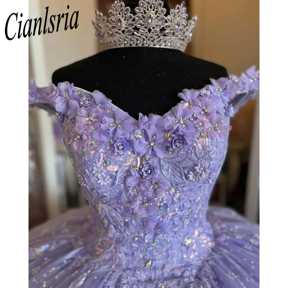 Vestidos de Quinceañera de princesa Sweetheart 2023, lilas, 15, fiesta de cumpleaños, desfile, tul, encaje, cuentas de cristal, dulce vestido 16