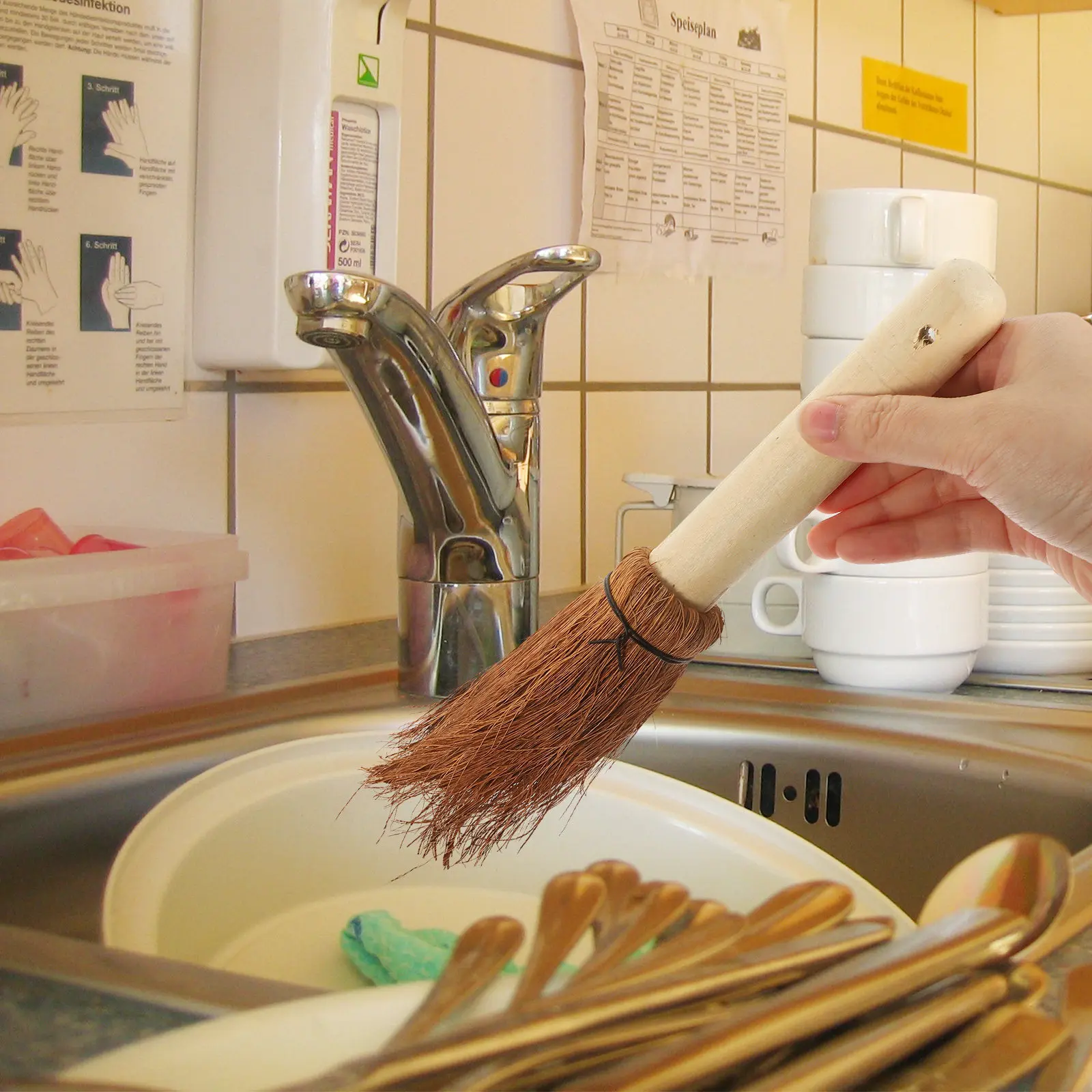 2Pcs Reliable Wood Pot Brush Efficiently Cleans Pots Pans Sinks Vegetables Carpets Cleaning Scrubber Pot Palm Brush