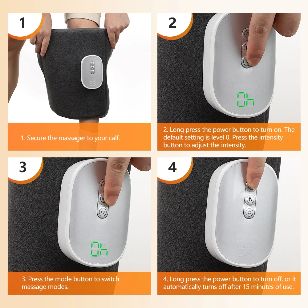 وسادة هوائية محمولة لتدليك الساق 4 أوضاع، ضغط، استرخاء عضلات الساق، كهربائية 360 درجة ° ضغط الهواء مدلك العجل الدورة الدموية #5