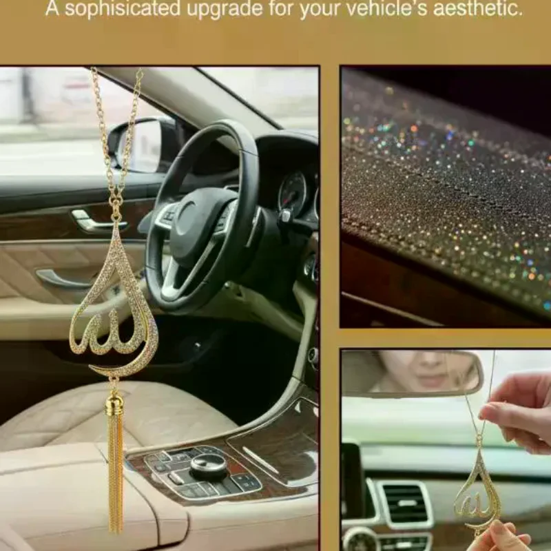 1Pc Water Droplet Shape Metal Car Ornament Rhinestone Inlaid Rearview Mirror Hanging Decoration