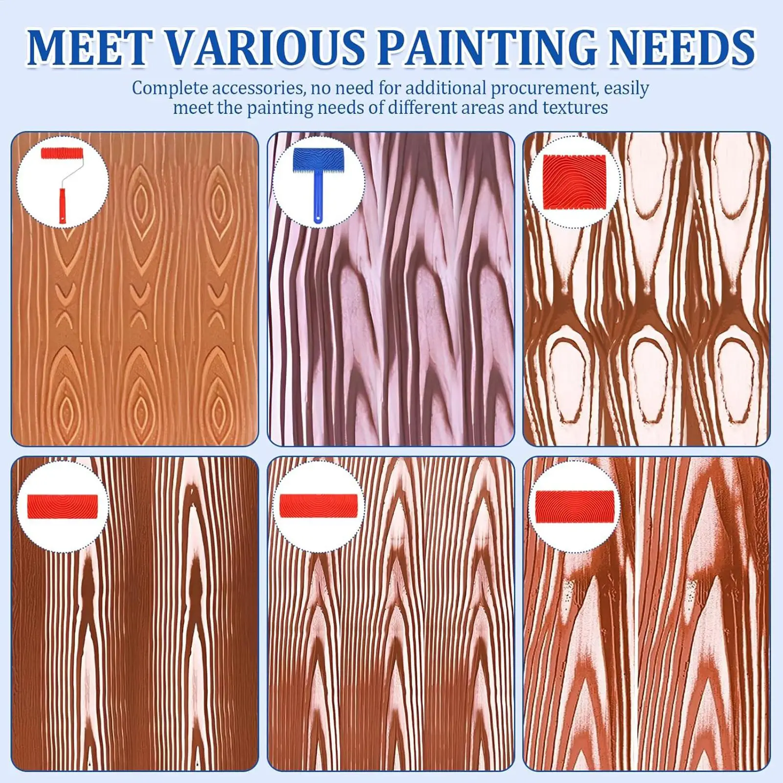 Wood Grain Tool 11 Pieces Fake Rubber Graining Tool With Handle Wood Grain Painting Roller For Home Room Furniture Decoration