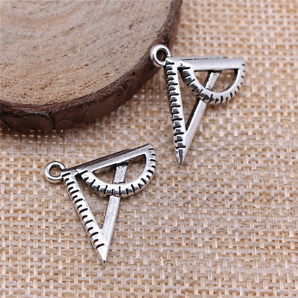 WYSIWYG 10pcs 20x21mm Protractor Triangle Ruler Maths Charms Antique Silver Color Triangle Charm Pendant DIY Jewelry Making