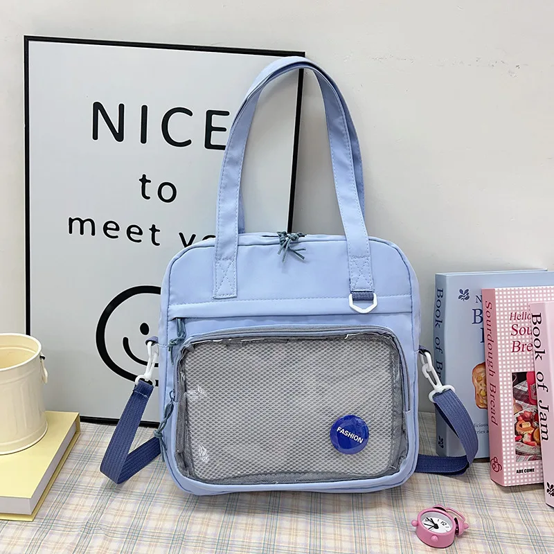 Japanese High School Girls Crossbody Bags Nylon Teenage Student Tote Book Bag Transparent Women Handbags JK Kawaii Shoulder Bag