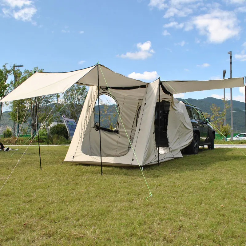 Car Rear Tents with Big Awnings, SUV Camping Tent for 4-6 Person, Easy to Set Up with 4 Poles, Siliver Coating 210D Fabric