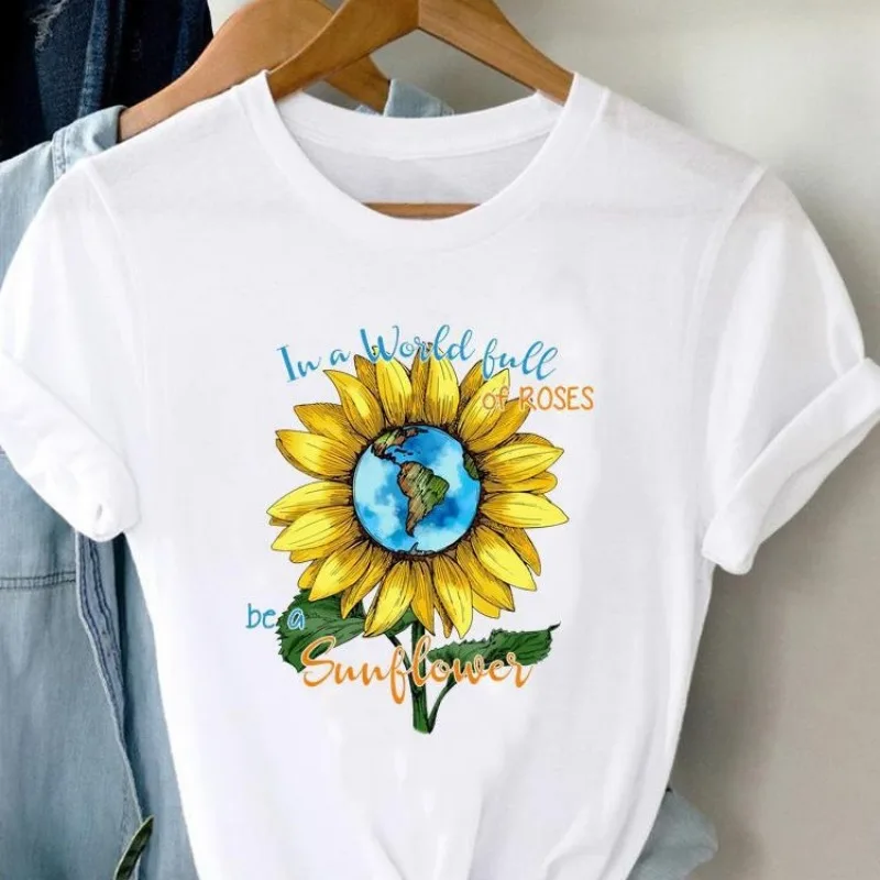 T-shirt manches courtes pour femmes, impression de lettres et de fleurs, VPN, Europe et États-Unis