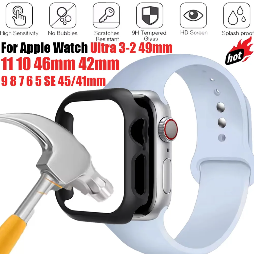 PC Case for Apple Watch Ultra 3-2 49mm 11 10 46mm 42mm Omni-Directional Protective Shell Cover for IWatch 9 8 7 6 5 SE 45mm 41mm