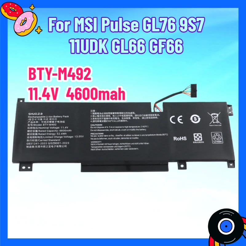 

BTY-M492 Battery Suitable for MSI Pulse GL76 9S7 11UDK GL66GF66 Notebook Battery