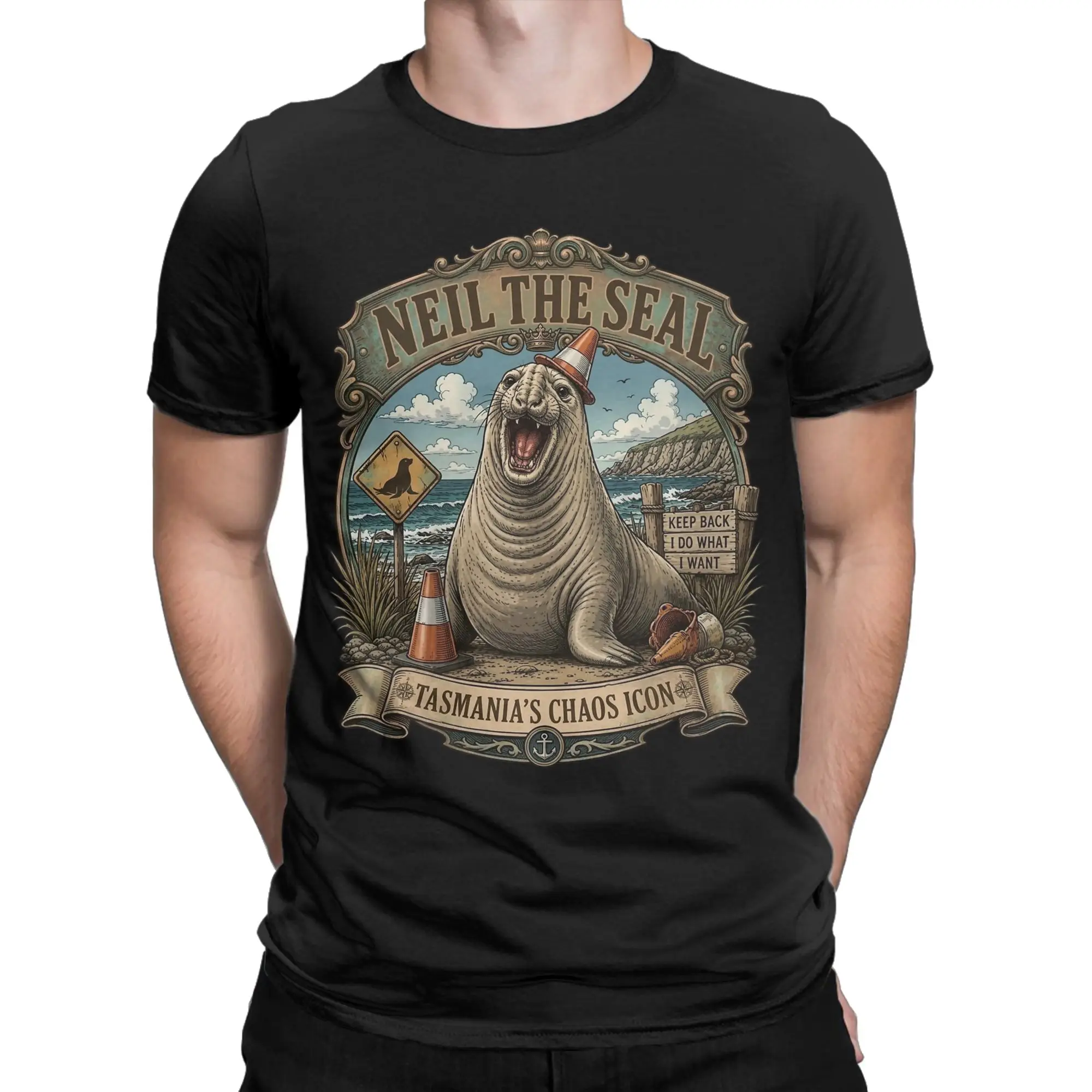 Neil The Seal T Shirts for Men Pure Cotton Novelty T-Shirts Crew Neck  Tees Short Sleeve Clothes New Arrival