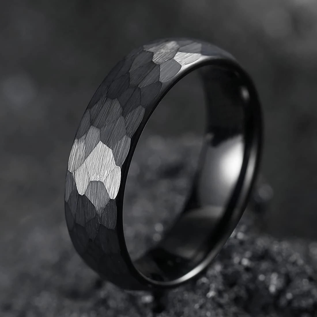 Fashion Hammered Multi-faceted Titanium Rings For Men Women Black Brushed Stainless Steel Couple Ring Wedding Engagement Jewelry