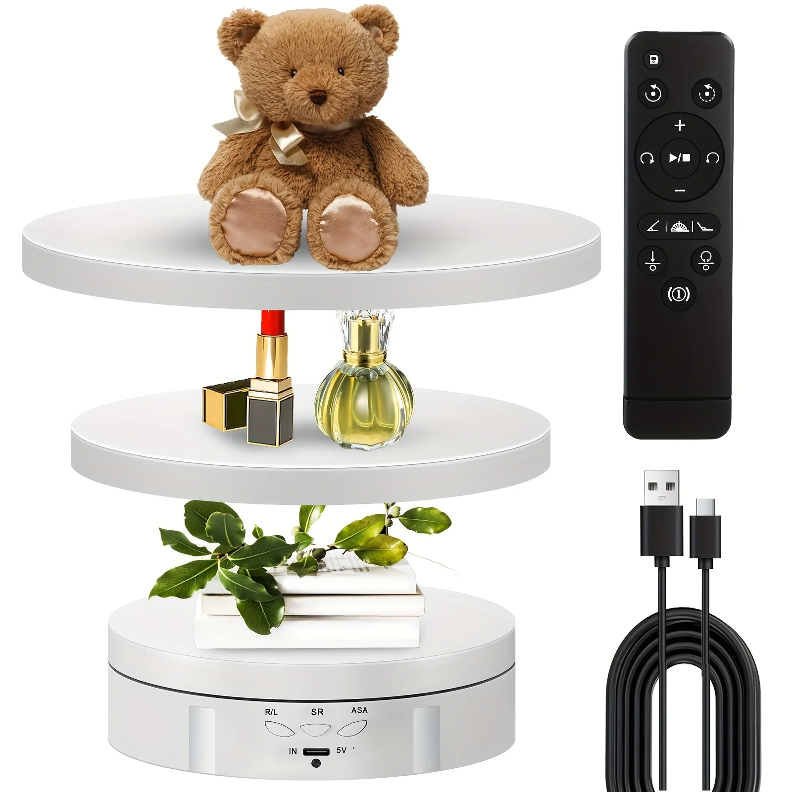 JIABINFU Electric Rotating Display Stand, 360-degree Electronic Turntable, Remote Control USB Cable, Jewelry Display Stand