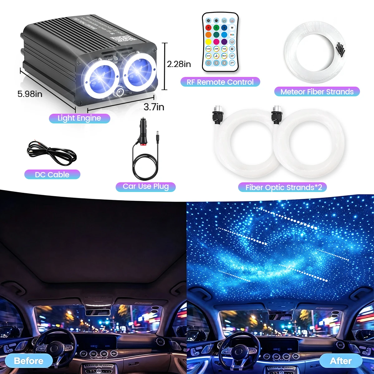 24W 1200pcs RGBW Starlight Headliner Kit, Twinkle Twinkling Meteor Shooting Star Fiber Optic Lights, Bluetooth APP & Remote, Music Sync for Car Ceiling Home Cinema Decor