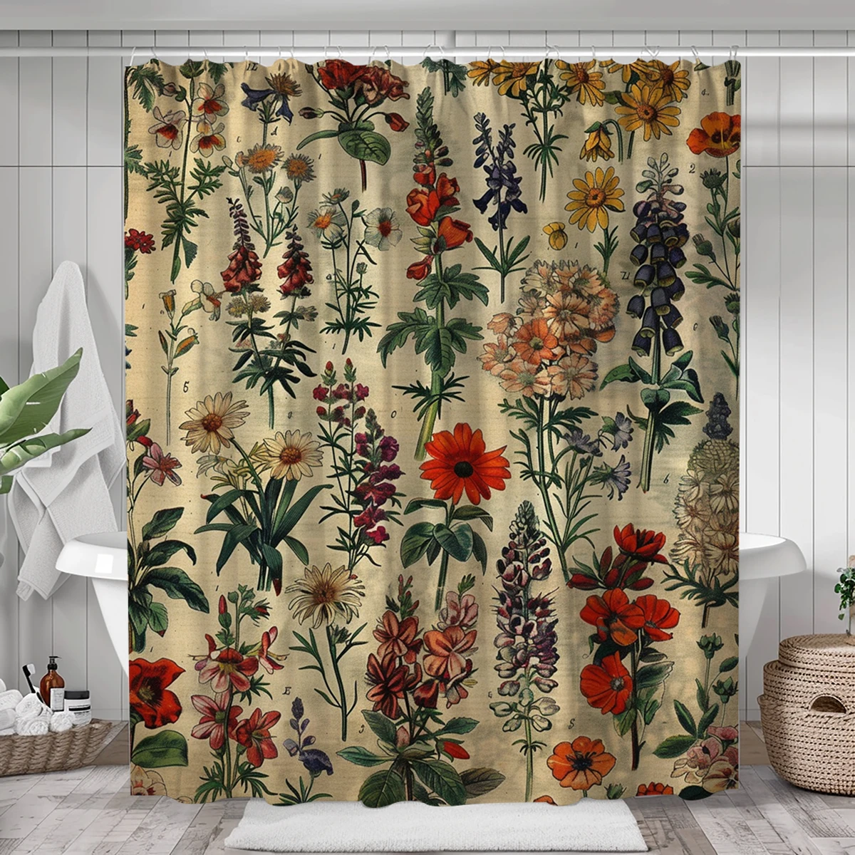 1 pack classical tropical print pattern polyester material shower curtain tarpaulin bathroom thickeneded mildew-proof partition curtain bathroom