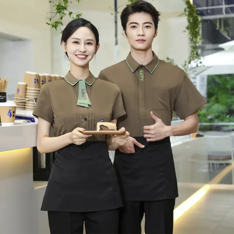 

Female Work Wear Overalls Waiter Overalls Short-sleeved Hotel Waitress Uniform Restaurant Bar Catering Cafe Work Wear Uniforms