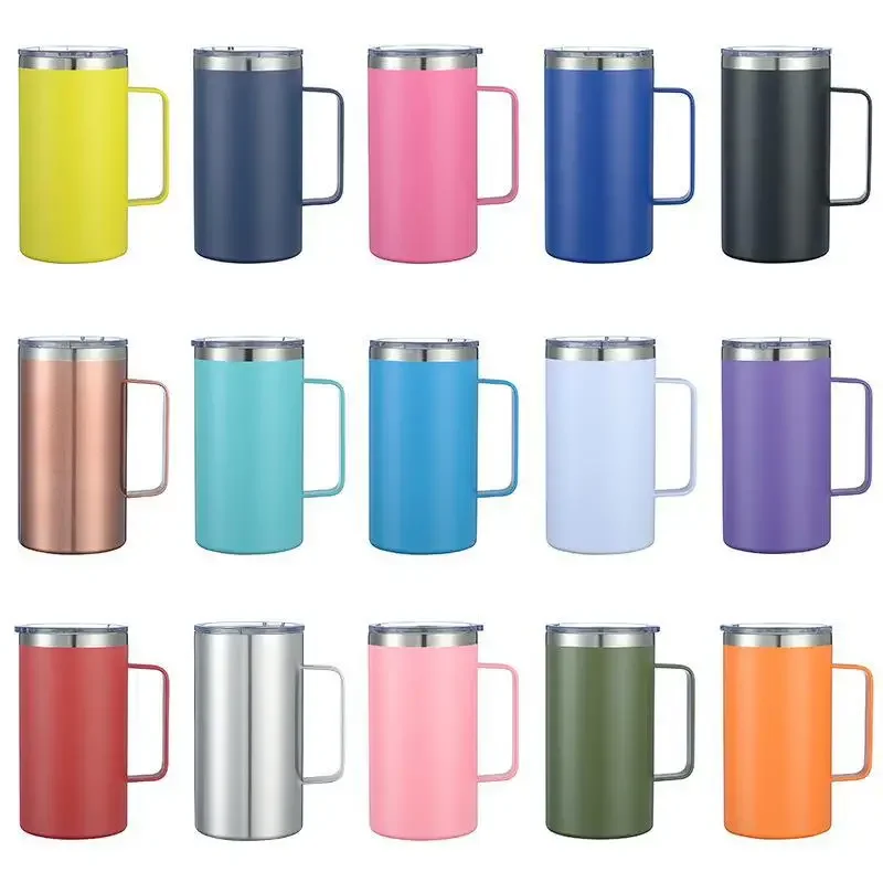 24oz Stainless Steel Insulated Cup Coffee Mug with Lid Handle Beer Cup Double Wall Vacuum Flasks Tumbler with Handle Thermal