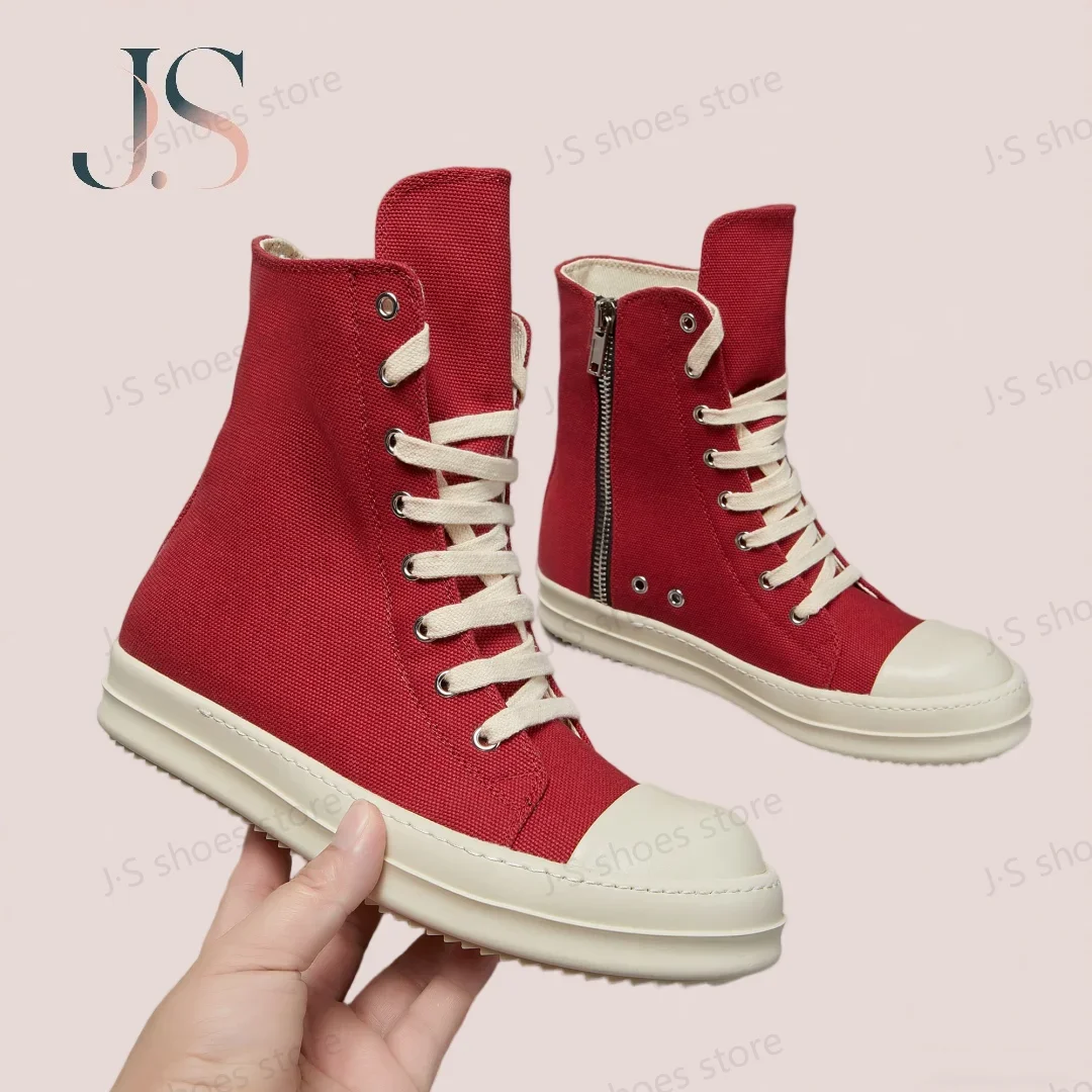 

Brand Ro Men Shoe Sneakers High Top Red Canvas Shoes Women Casual Sneaker Boot Thick Sole Sneaker Flat Zipper Ankle Boots