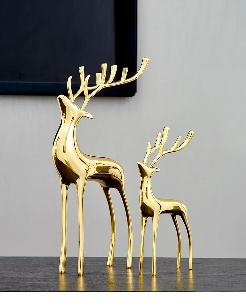 

Luxury deer decor Metal brass Deer combination Golden reindeer statue deer Sculpture Home Living room Table decoration