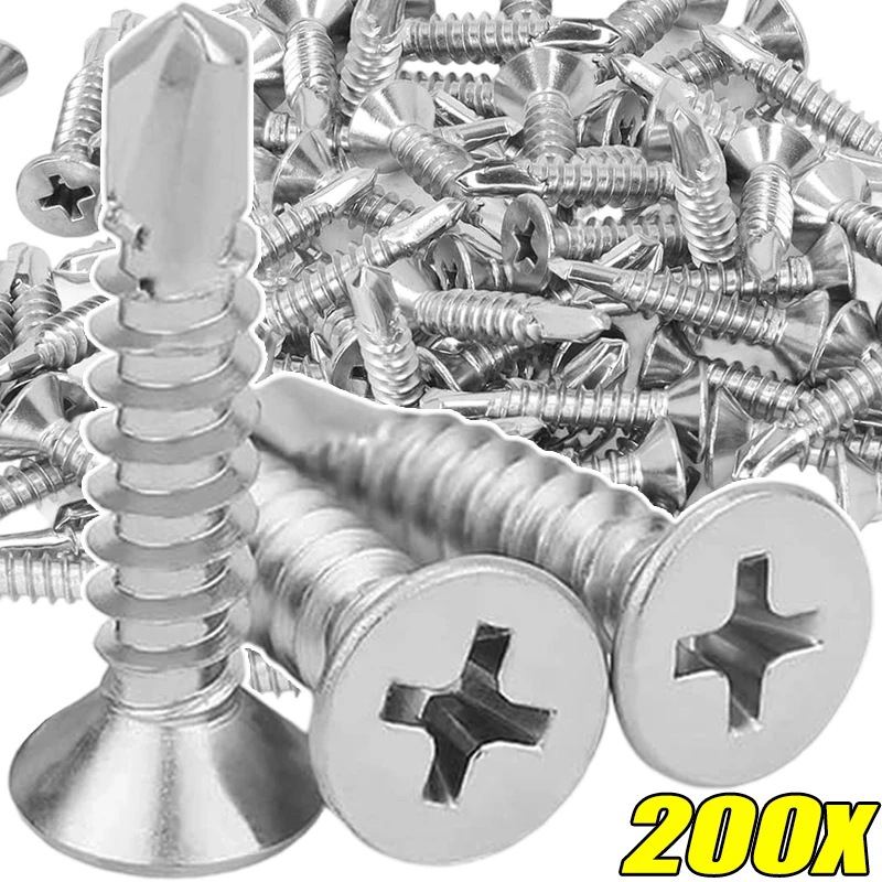 

Stainless Steel Self-Tapping Screws Flat Head Cross Metal Screw Woodworking Fixing Fastener Drywall Wood Self-Drilling Screws