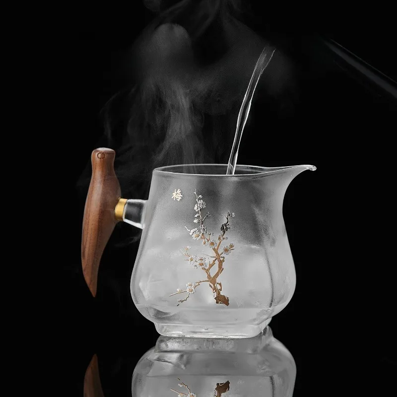 High Boron Glass Wooden Handle Glass Fair Cup Kung Fu Tea Set Accessories Thickened Creative Side Inverted