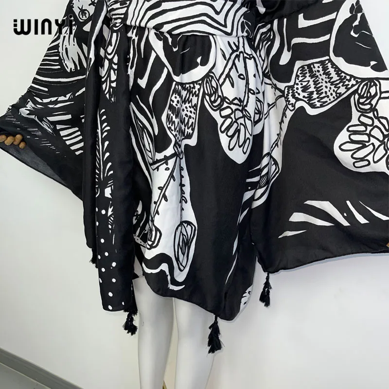 WINYI 2023 Bikini Cover-ups Fashion printing Self Belted Women Summer Clothing Kimono party Dress Beach Wear Swim Suit Cover Up