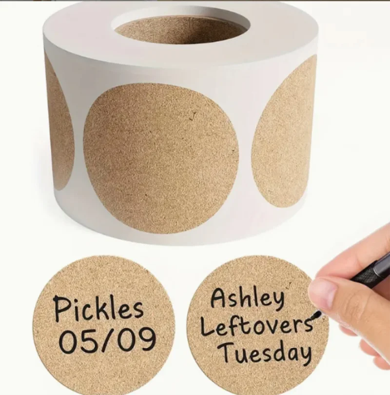 500 pcs / 1 roll ，kraft round self-adhesive label paper items classification name stickers personalized labels