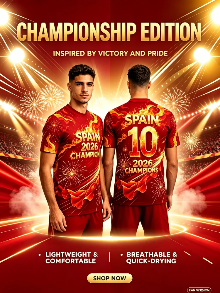 2026 Summer Spanish Style Jersey Sports Championship Edition Fan Celebration Football Uniform Breathable Tops Family Kids Tees