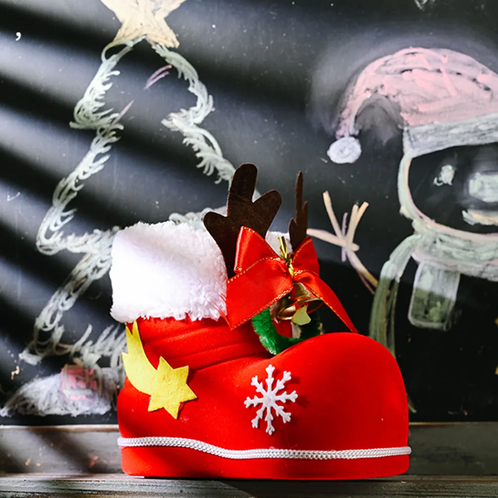 

Flocking Christmas Boots Candy Storage Red Antlers Bell Snacks Container Decorative Accessories For Wedding Birthday Party Home