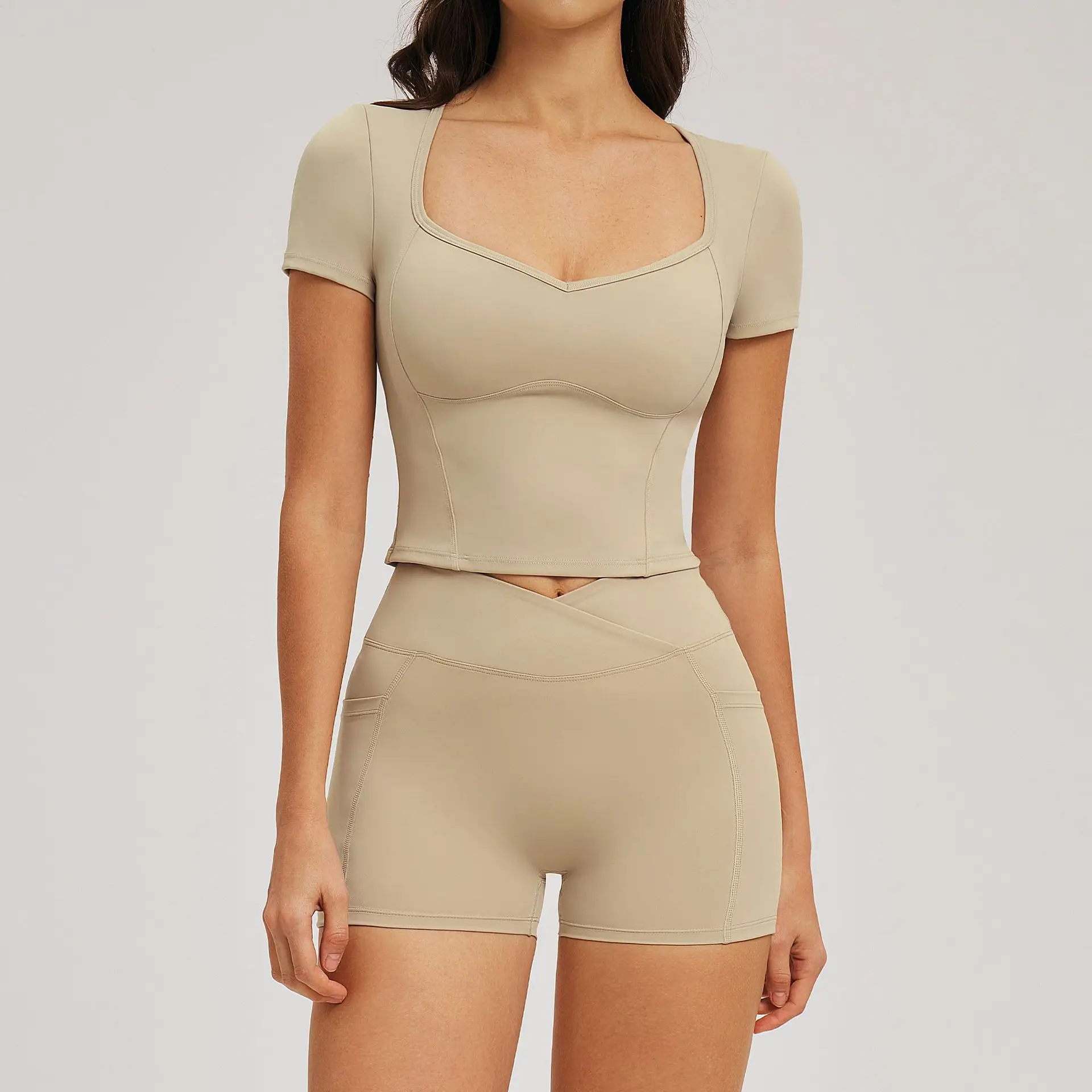 

2 Pieces Impact Sports Sets Fitness Set Women Tracksuit Workout Outfits Running Sports Shorts Gym Suit Short Sleeve Yoga Top