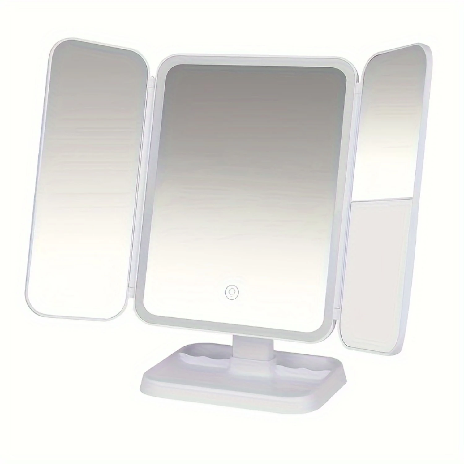 LED Lighted Tri-Fold Tabletop Makeup Mirror for Women and Girls - Folding Vanity Mirror with Adjustable 3 Color Lighting and Sta