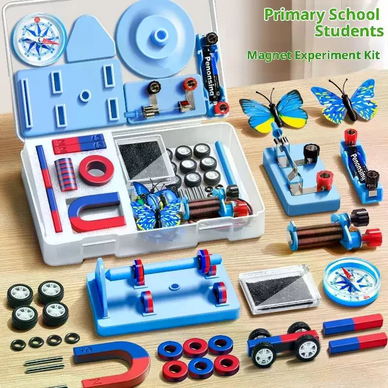 1 Set Educational Experiment With Bar Ring Horseshoe U Shape Magnets And Compass STEM Physics Science Magnet Kit For Kids