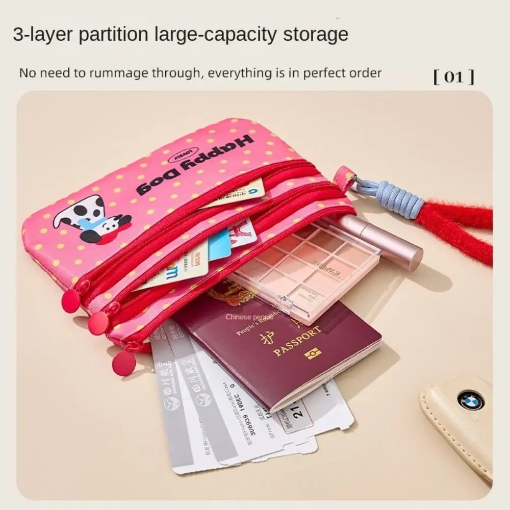 with Hanging Rope Document Organizing Bag High-capacity Multi-layer ID Card Storage Bag Dog Pattern Airplane Check-in