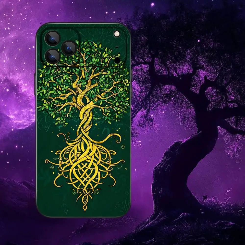 Funda de teléfono Árbol de la vida Yggdrasil para iPhone 17,16,15,14,13,12,Pro,Max,Plus,E,SE4,Air,Mini caja suave negra