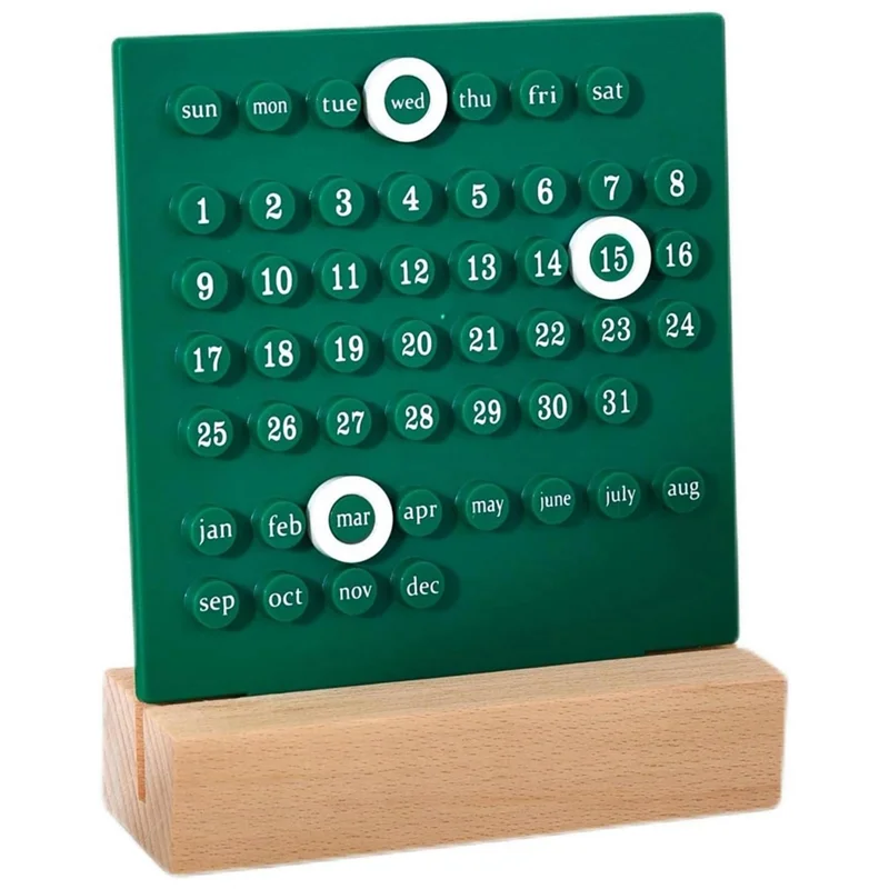 Gfc-Wooden Desk Calendar Perpetual Calendar Retro Home Unique Gifts,Month Date Display, Desk Decorations for Office, Green