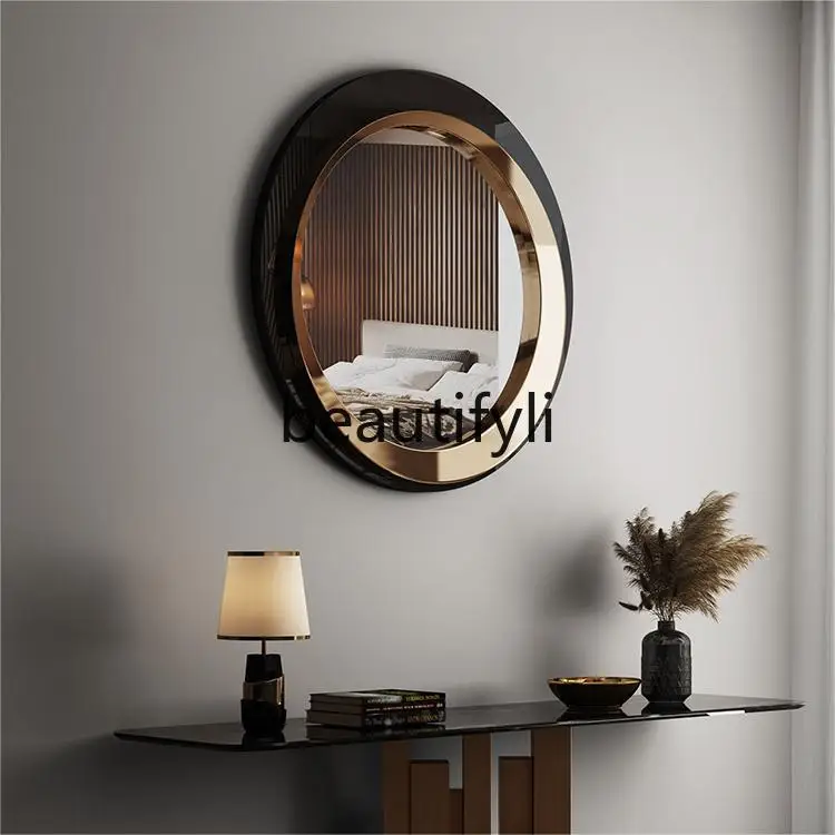 

Sofa background wall living room decoration mirror pendant dining room metal wrought iron wall decoration entrance pendant