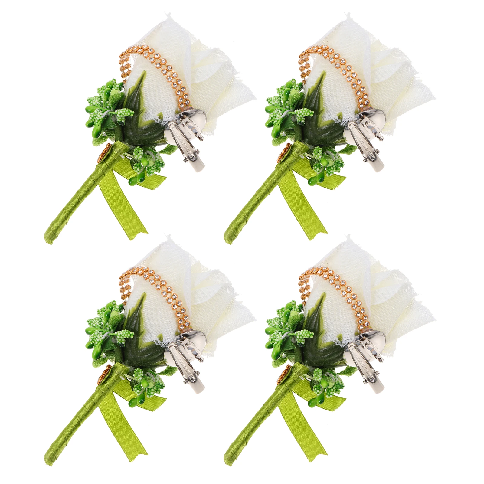 

4 Pcs Artificial Flowers Silk Bridegroom Wedding Decor Roses Corsage Pin for Bridal Brooch Groom Boutonniere Party