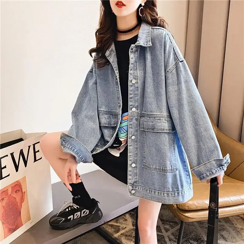 

Autumn New Arrived Loose Denim Coat Women Korean Style Fashion Casual Long-sleeved Solid Color Office Lady Basic Jacket Female