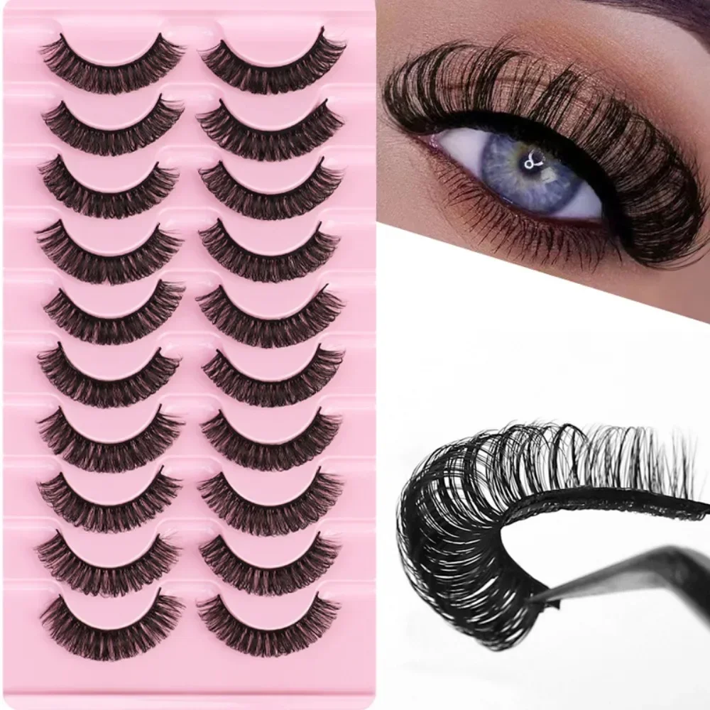 10 par Russian Strip Lashes DD Curl False Eyelashes Fluffy Wispy Faux Mink Lashes Pack Fluffy False Lashes Russian Extensions