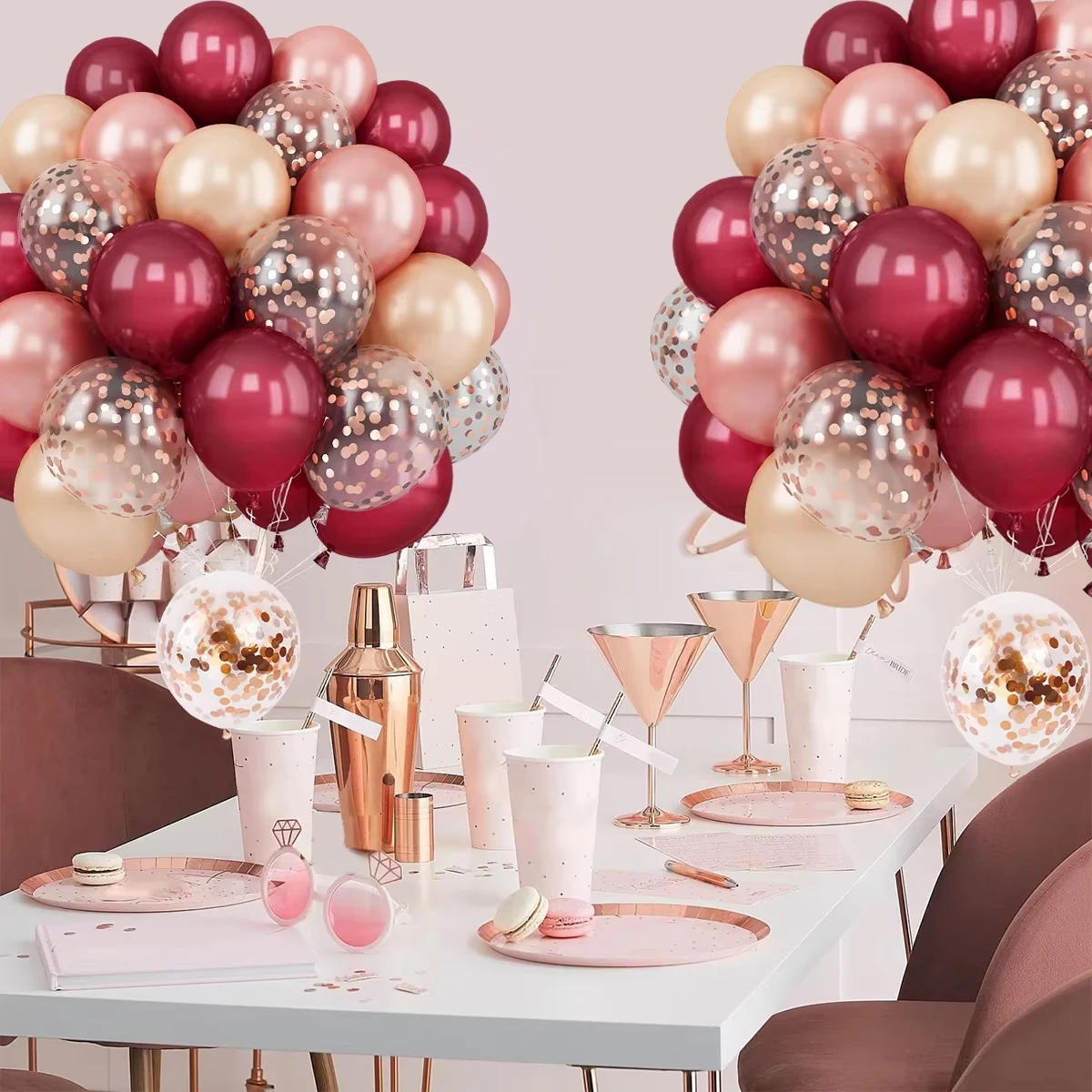 33Pcs Burgundy Champagne Gold Rose Gold Confetti Balloons Wedding Party Decoration Adults Wedding Supplies – Detail 5