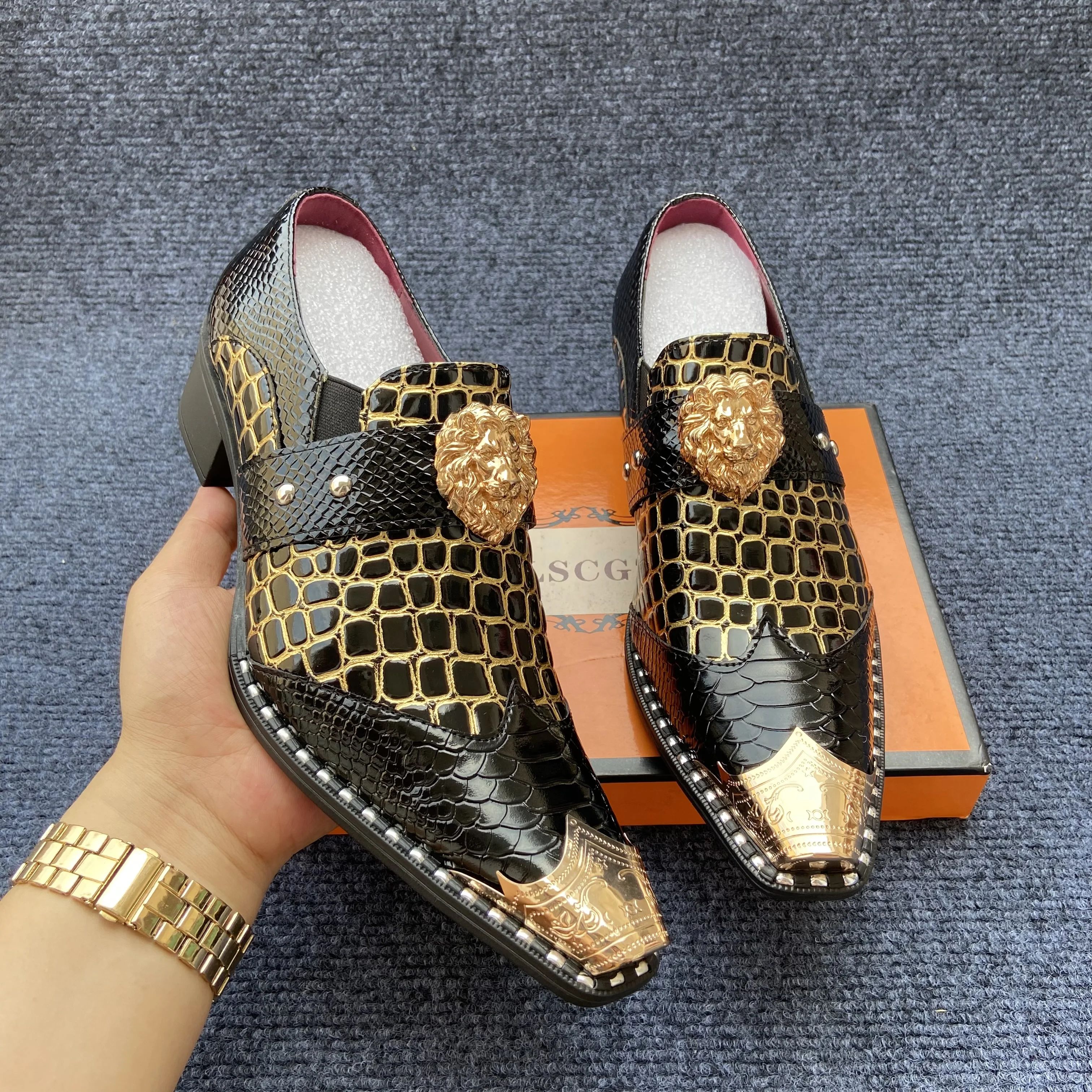 4.5cm heels men's dress shoes patent leather formal loafers shoes for man original man shoes luxury brand high quality mocassin