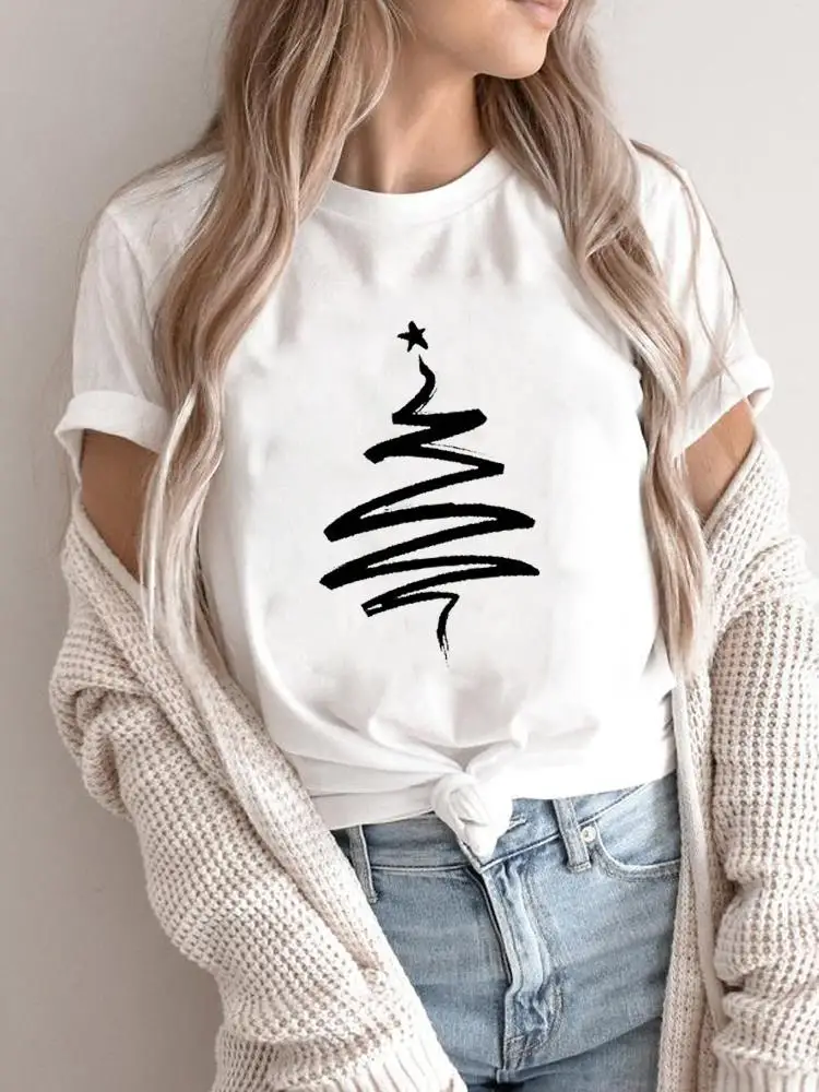 T-shirt imprimé joyeux Noël pour femmes, chemise de vacances, vêtements de mode, style camion, arbre, bonne année, T Top Graphic Tee, 2025